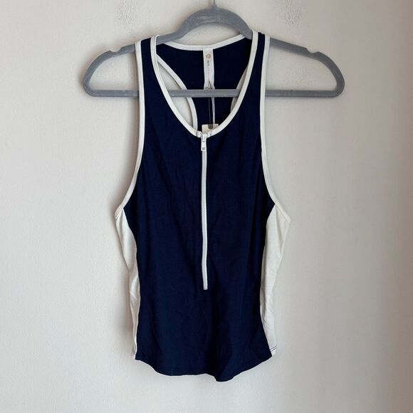 Daily Practice Anthropologie Piped Half-Zip Tank Women's large Navy Top NWT sexy - Picture 4 of 12